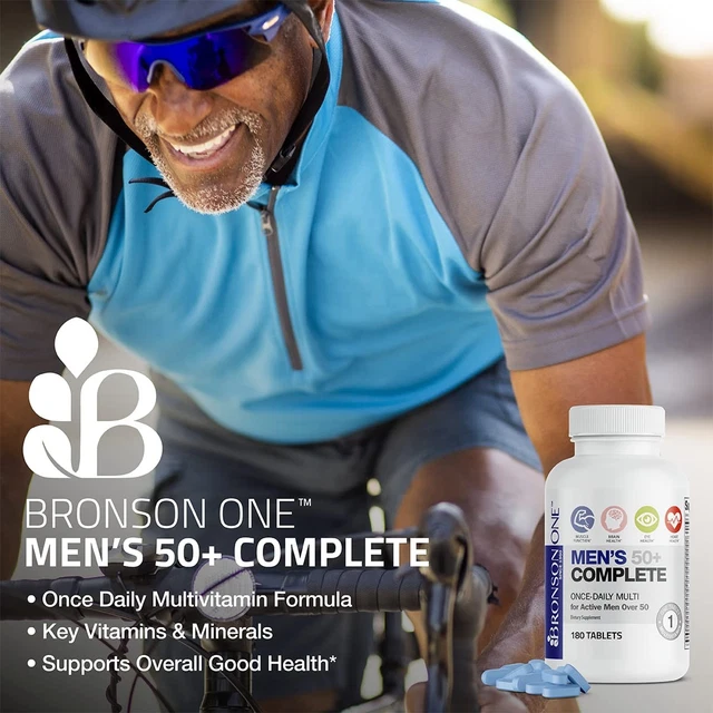 Tablet Back Left BRONSON ONE DAILY Mens 50+ Complete Multivitamin Multimineral, 180 ...