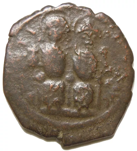 Justin II & Queen Sophia AE Follis Large M Ancient Byzantine Coin Nicomedia Mint