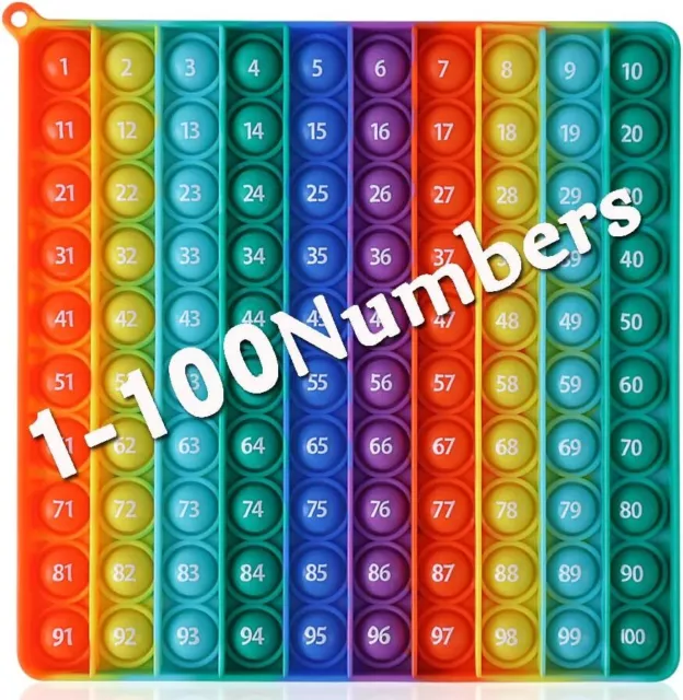 1-100 Big Size Pop Numbers Rainbow Square Fidget Math Toy 100 Bubbles Learning
