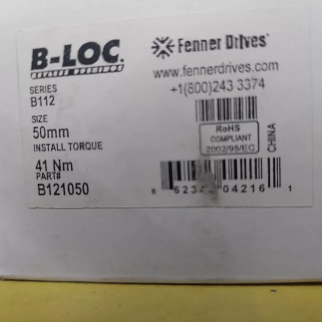 FENNER DRIVES B121050 Keyless Bushing Dia. 50mm 8 Bolt B112 Series NEW NIB