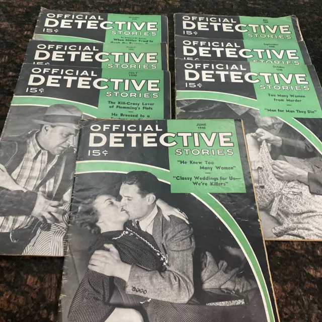 (7) Official Detective Stories May - November 1940 True Crime Magazine Lot