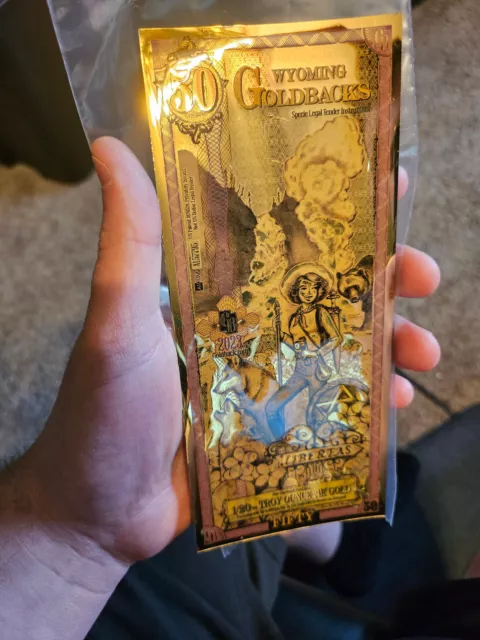 2023 Wyoming Goldback 50 with 24K Aurum GOLD on back of note ( PREPPERS CASH )