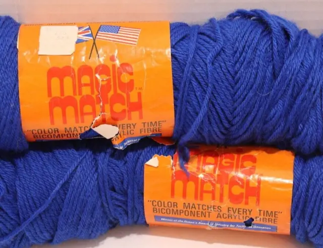 Blue Magic Match Yarn Skeins KnittingWorsted Weight 4 Ply 4 Oz Lot of 2 Vtg