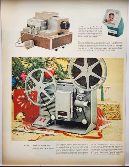 1960 Argus Movie Projector M-500 Electromatic Slide Vintage Print Color Ad