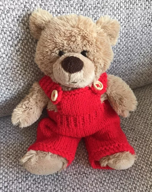 NEW Fit 10” Tall TEDDY BEAR CLOTHES  BRIGHT RED DUNGAREES  TROUSERS HAND KNITTED 2
