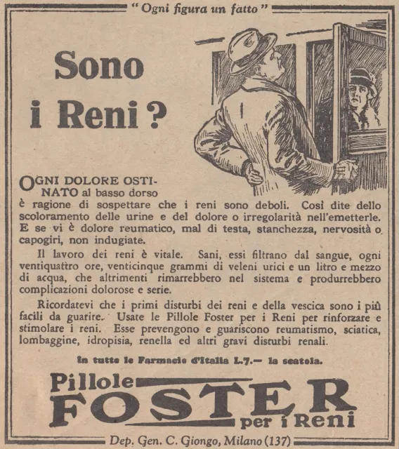 V0874 Pillole FOSTER - Sono i reni? - Pubblicità d'epoca - 1933 old advertising
