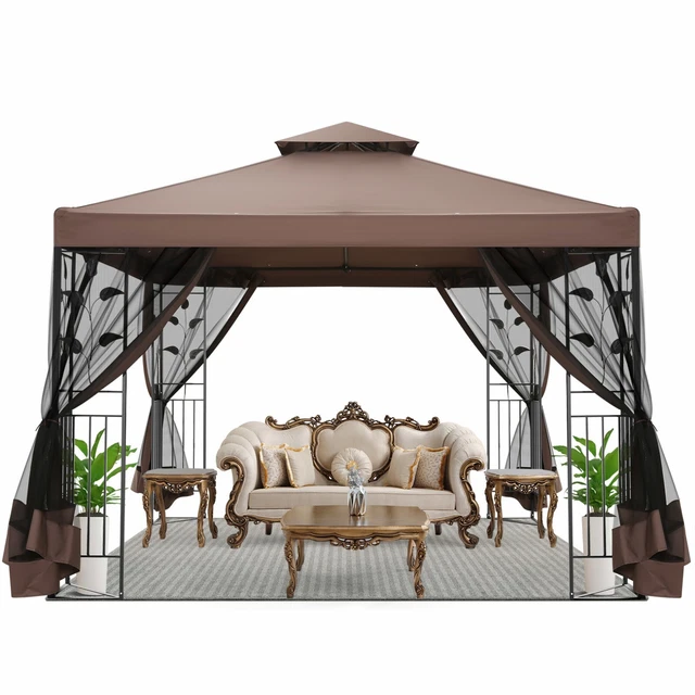 Faltpavillon 3x3 m Gartenpavillon mit 4 Moskitonetz, Partyzelt UV Pavillon Grau