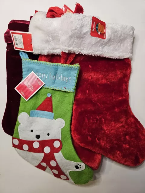 Lot of 2 18" Plain Red And White & Other Christmas Stocking New With Tags