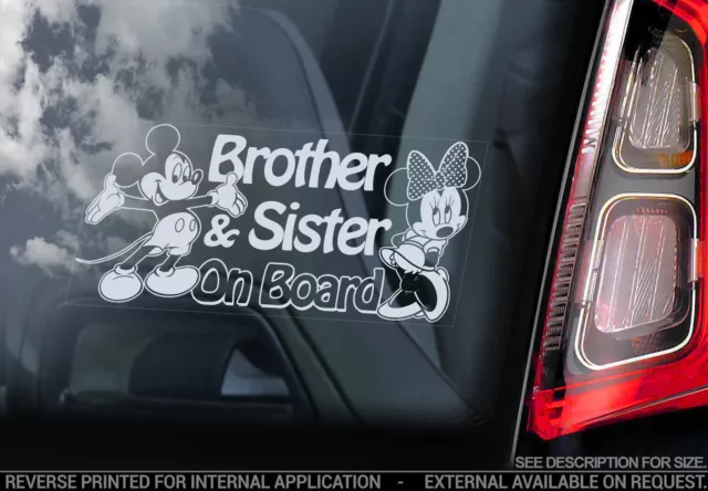 BROTHER & SISTER on Board, Car Window Sticker Mickey Minnie Mouse Decal - V02