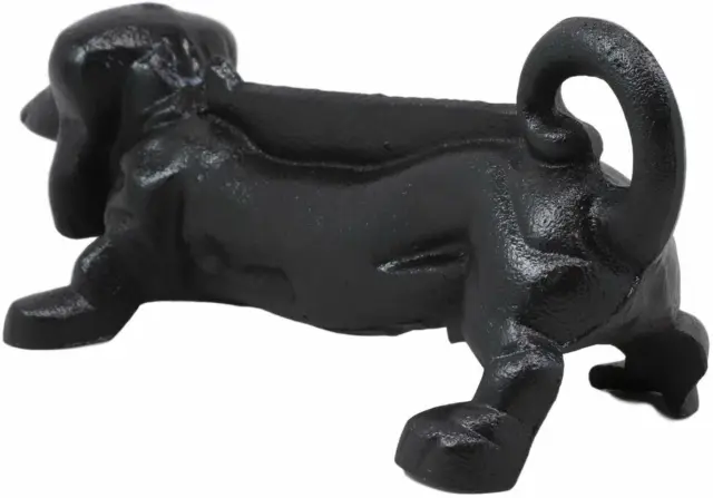 Cast Iron Black Sausage Dachshund Dog Boot Cleaner Scraper Statue Door Stopper 2