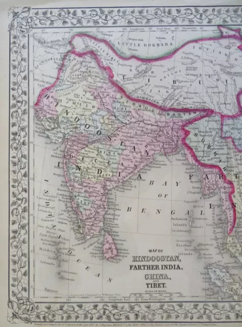 British India Qing Empire China Tibet Southeast Asia Hindostan 1867 Mitchell map 2