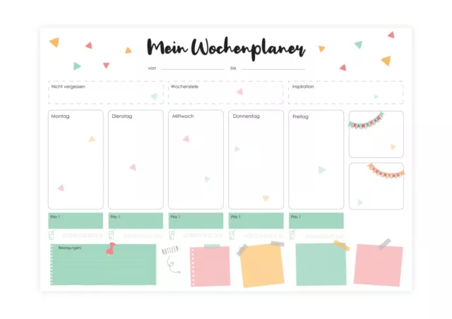 Schreibtischunterlage Papier A3 Wochenplaner, Motiv DREIECKE, Schreibunterlage