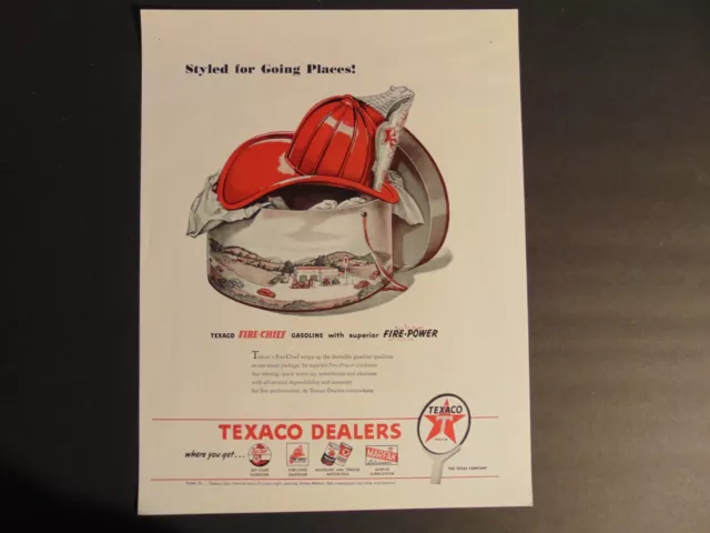 1946 FIRE CHIEF HELMET TEXACO DEALERS  vintage art print ad