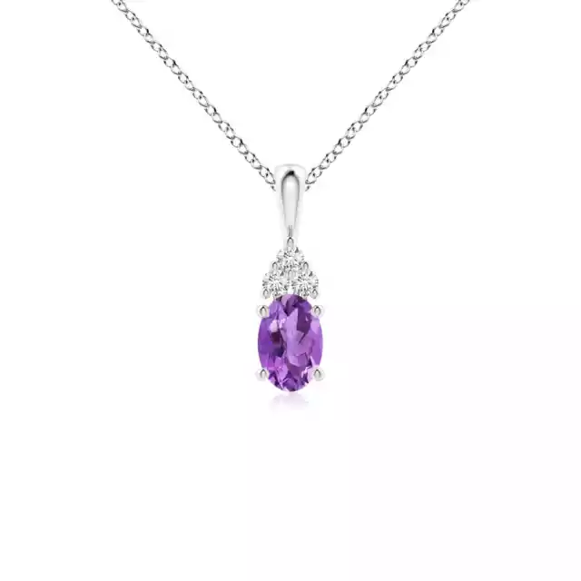 ANGARA 6x4mm Natural Amethyst Solitaire Pendant with Trio Diamond in Silver