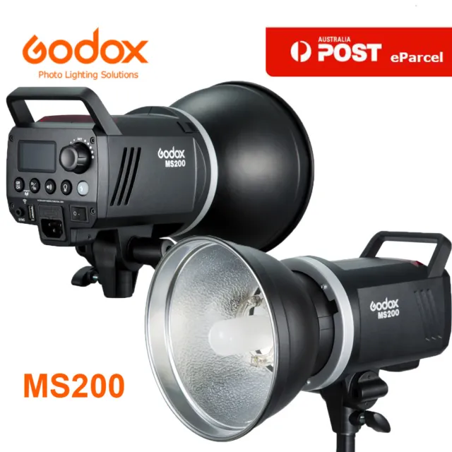 2x Godox MS200 200W 2.4G 5600±200k Compact Studio Strobe Flash Bowens Mount 220V