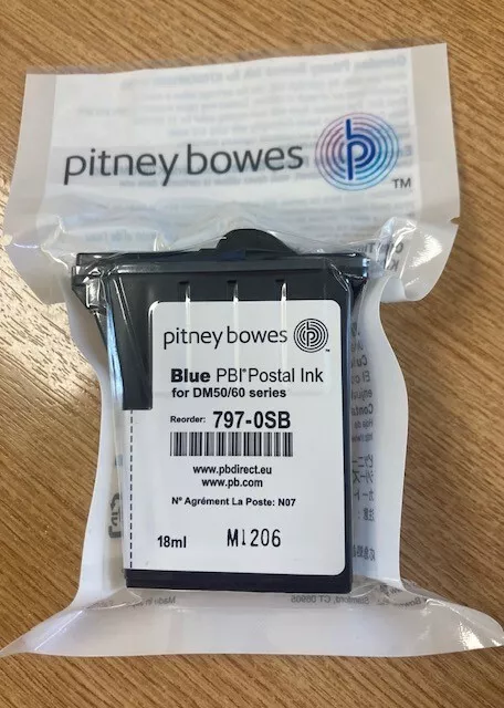 Genuine Pitney Bowes Blue Postal Ink cartridge for DM50/60 series 797-0SB