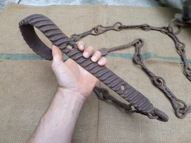 Huge Antique Chimney Chain Hearth Fireplace Cooking Trammel Hook Twisted Iron