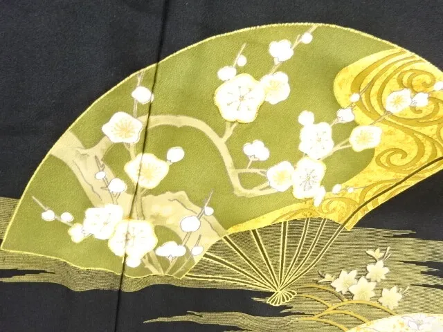 6849834: Japanese Kimono / Antique Tomesode / Embroidery / Cranes & Kiku With Ir