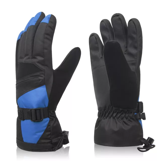 Mens Waterproof Ski Gloves Snowboarding 3M Thinsulate Winter Snow Gloves Blue L