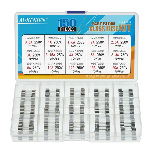 150 Pièces Fusible Verre différents Ampère 5X20Mm Kit D'Assortiment De Fusibles 12