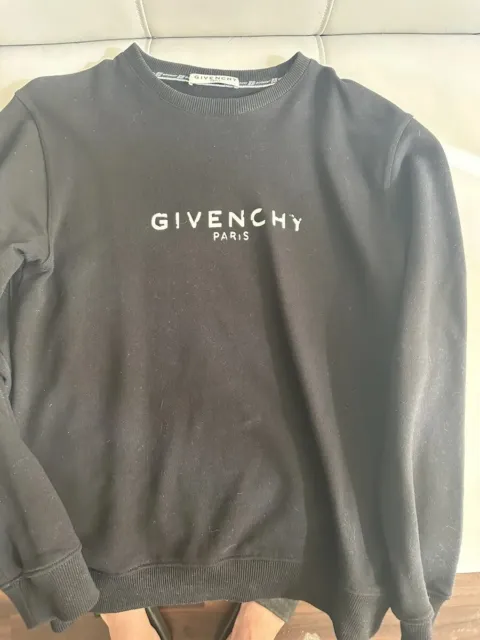 GIVENCHY Distressed Logo Print Sweatshirt Sweater Black Mens Medium