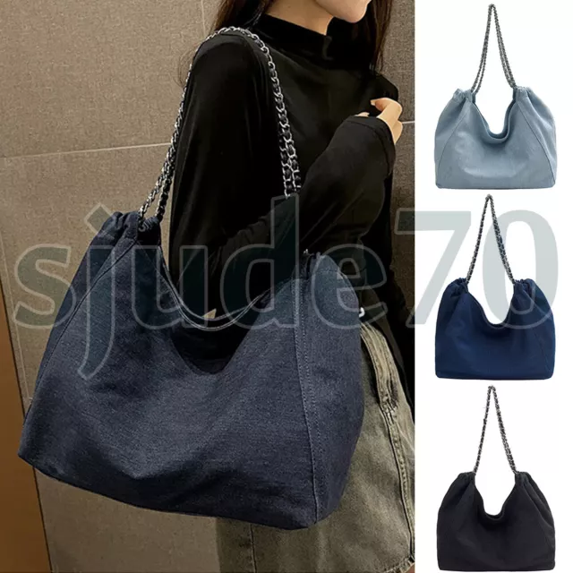 Women Large Capacity Denim Tote Bag Shoulder Handbag Jean Messenger Hobo Shopper