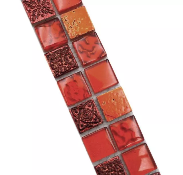 Bordo mosaico bordo mosaico vetro mix resina rossa struttura pietra naturale WB83BOR-CB30