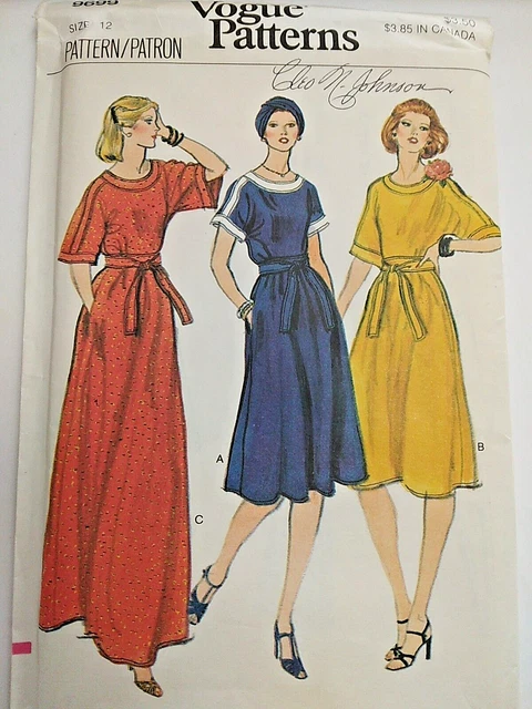 Vestido Suelto Jersey 12 Vogue 9699 Patrón de Costura Noche Largo Rodilla UC Vtg