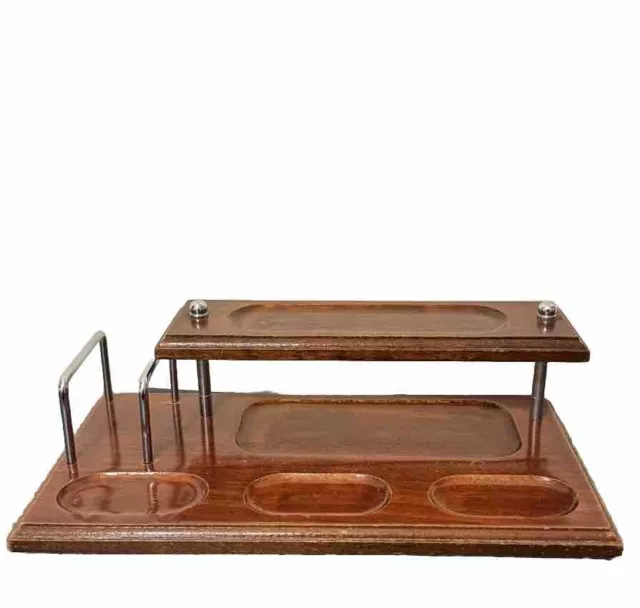 Vintage Dresser Desk Organizer Valet Tray MCM Wood 2 Tier Royal London 12”x 6.5”