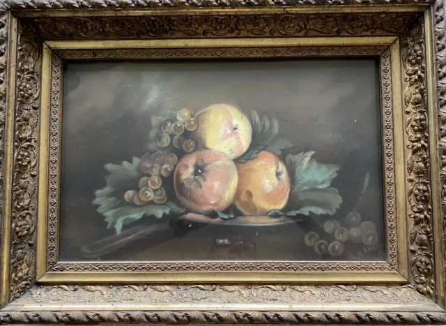 Framed Pastel Still Life of peaches and grapes, late 19th century