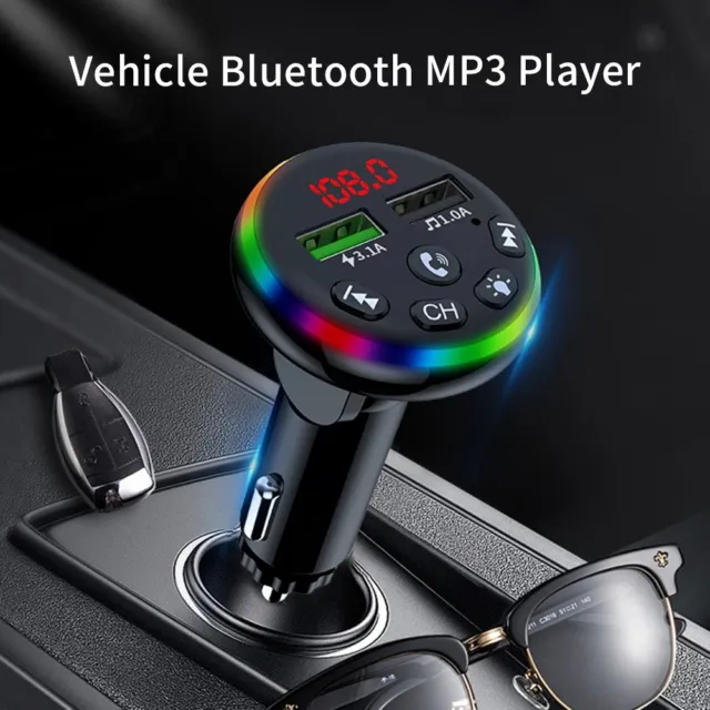 1* Trasmettitore FM auto Bluetooth lettore audio 3.1A 2 caricabatterie USB luci colorate