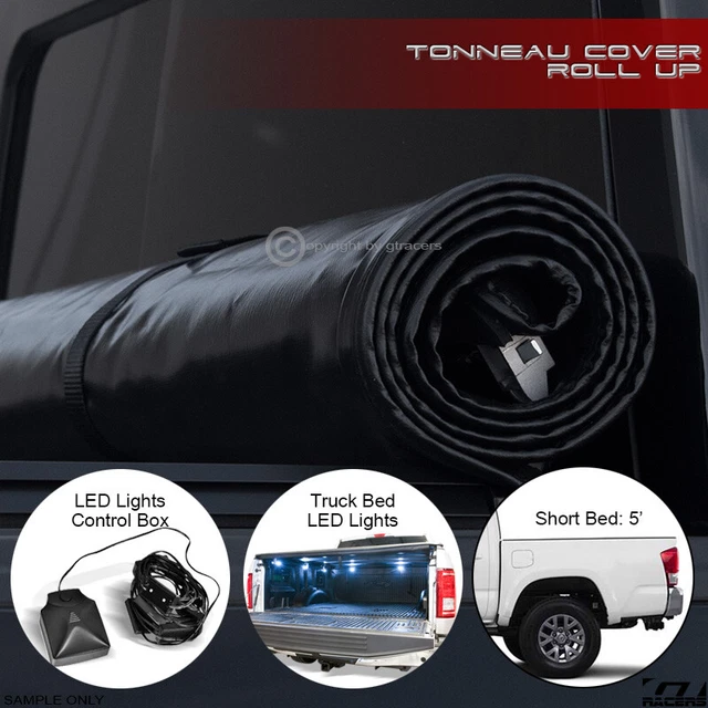 For 2016-2022 Tacoma 5'/60" Short Bed Lock & Roll Soft Tonneau Cover+Led Lights