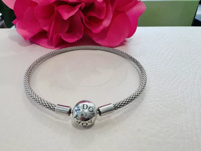 Genuine Pandora Moments Mesh Bangle/Charm Bracelet #596543 ALE S925 19cm