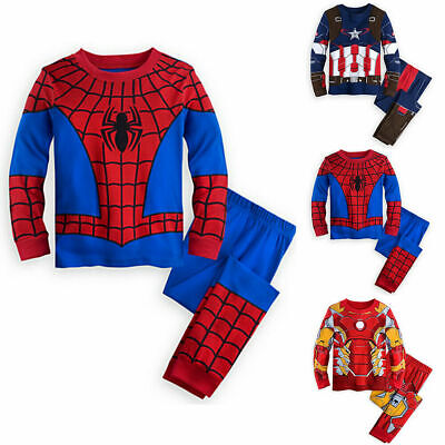 Kids Boys Christmas Batman Spiderman Ironman Pyjamas Pjs Character Nightwear UK