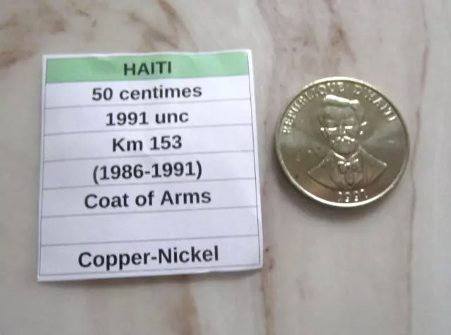 HAITI, 50 centimes, 1991 unc, Km 153 (1986-1991)