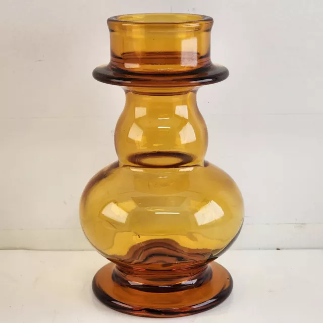 Riihimaki 1960s Amber Glass Vase Potbelly Vintage Art Glass Finnish 7" Tall