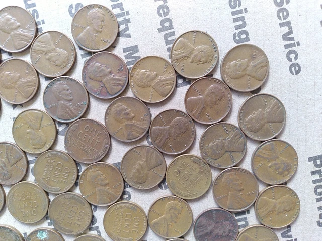 $6.84 copper one cent coins Lincoln Wheat penny lot 1940s pennies pounds P D S 17