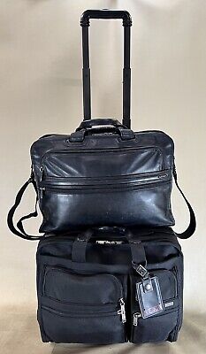 Used TUMI Black Carry On 17” Leather Large Screen Brief & 17" Wheeled Briefcase