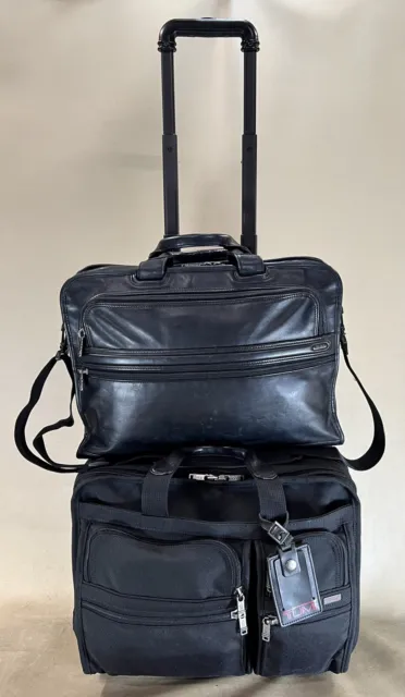 Used TUMI Black Carry On 17” Leather Large Screen Brief & 17" Wheeled Briefcase