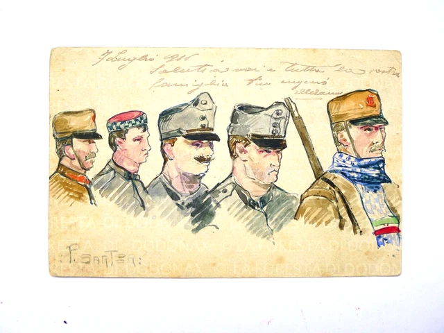 Ww1 Prima Guerra Mondiale P. Sartori Disegno Dipinto Cremona Cartolina Militare