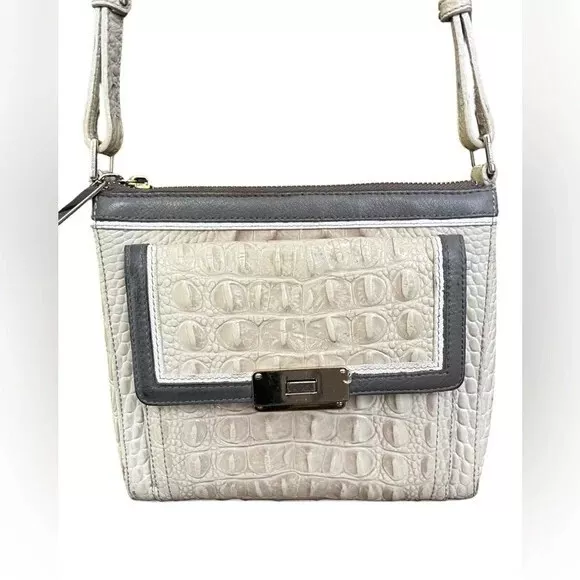 BRAHMIN Mimosa Croc Embossed Leather Ivory Crossbody