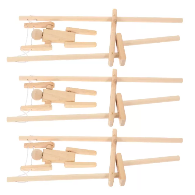 3pcs Wooden Toy Blank Diy Flipping Action Figures Natural Unfinished Wooden