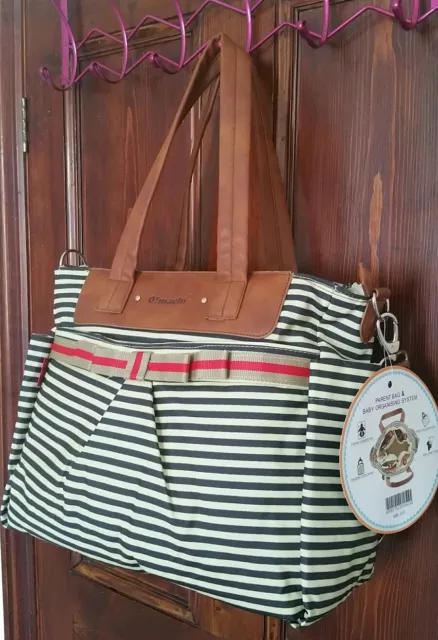 Brand New O'machi Navy Stripes Baby Changing Bag / Diaper Bag +Stroller Strap