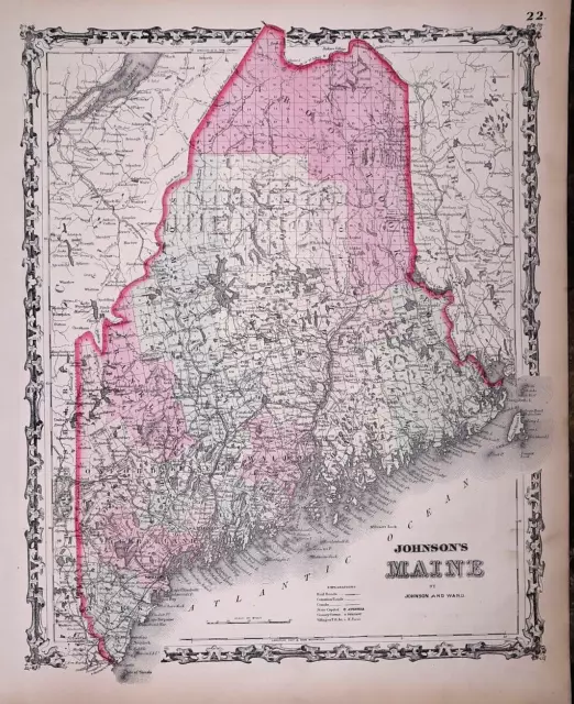 1863 Map of MAINE ~ Authentic Johnson Atlas Map (14x18)-#001