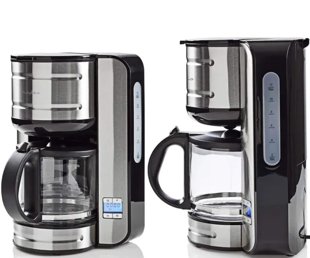 Filtermaschine Kaffeemaschine Edelstahl Glaskanne 1080W Timer 24h 12 Tassen 1,5l