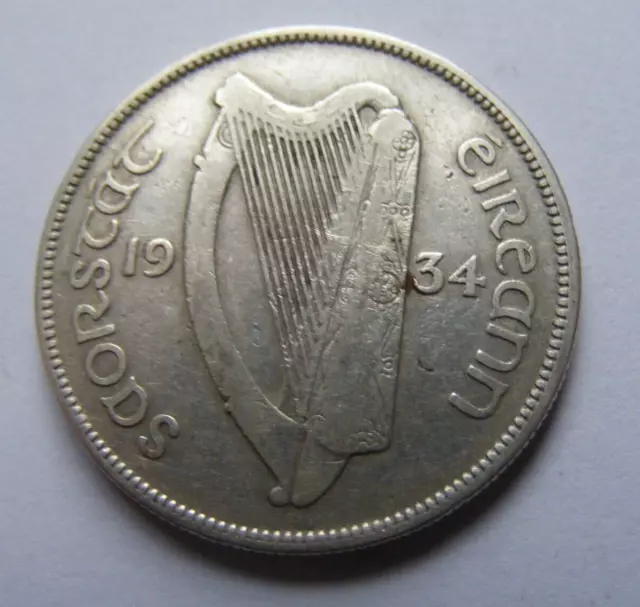 Ireland 1934 Silver Half Crown Coin Old Irish 1/2c Scarce Year 3