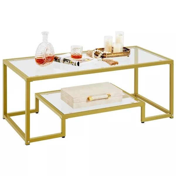 Mesa de Centro de Cristal Templado Mesa de Café con Revistero Sofá 106×50×45 cm