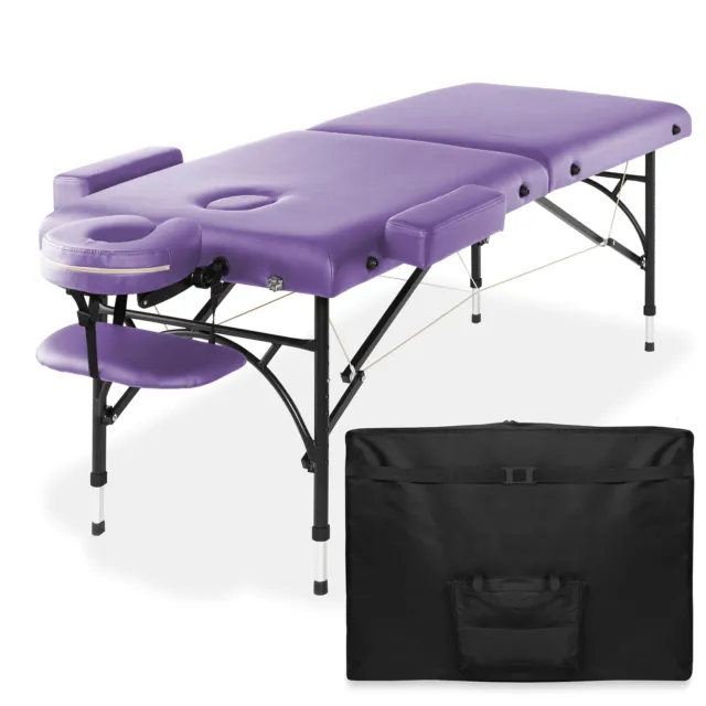 Portable Massage Table with Tilt Backrest and Carrying Case - Lavender