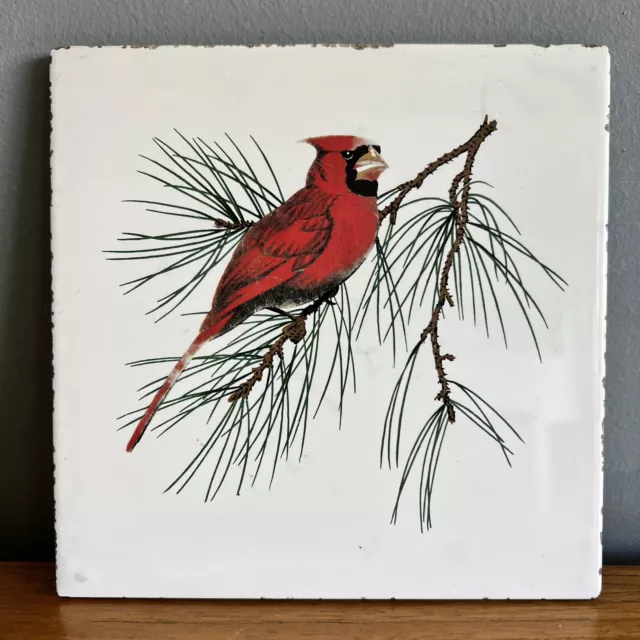 Vintage La Ferte Gaucher Red Cardinal Bird Tile 15cm