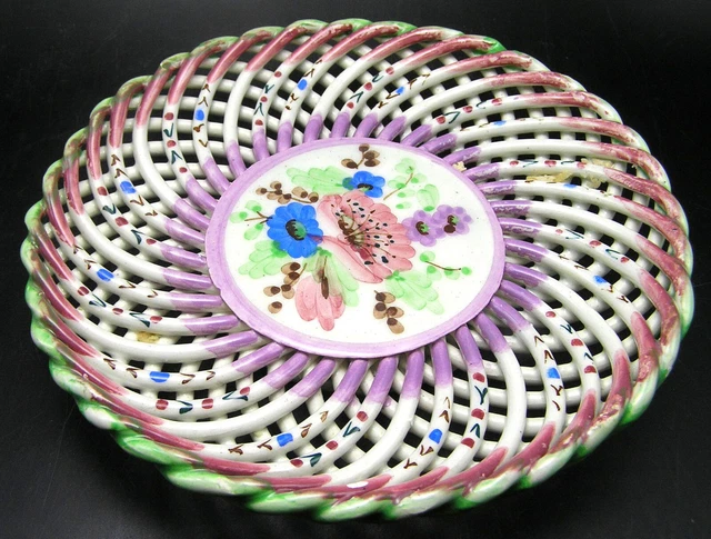VINTAGE SPAIN ART Pottery Latticed Rope Weave Plate, Hand Painted, 7 ...